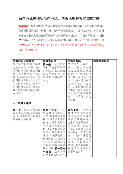 新民诉证据规定与民诉法、民诉法解释对照适用指引