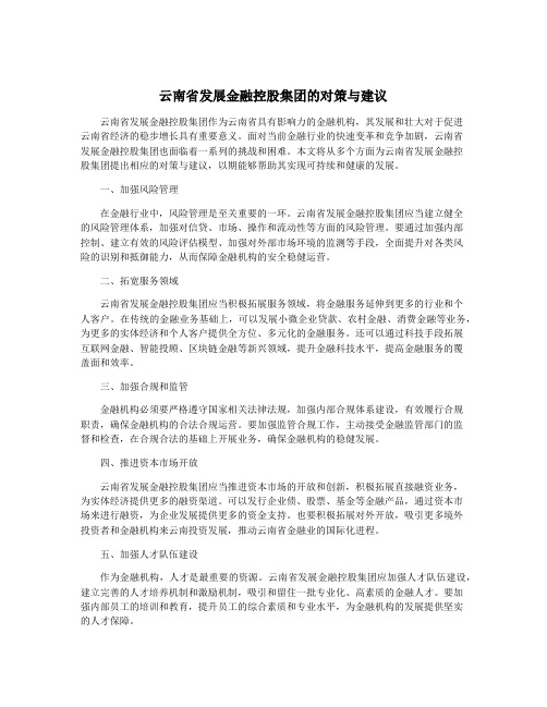 云南省发展金融控股集团的对策与建议