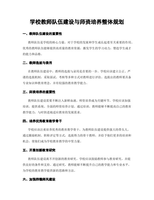 学校教师队伍建设与师资培养整体规划