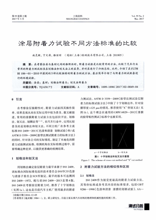 涂层附着力试验不同方法标准的比较