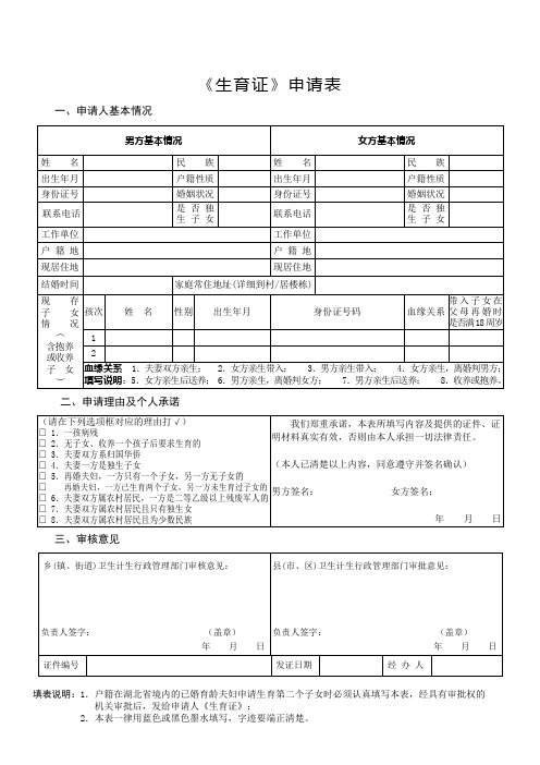 二胎生育申请表格