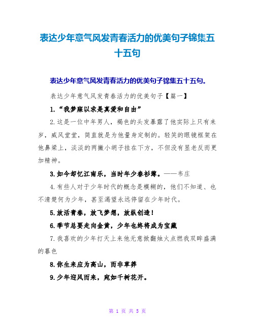 表达少年意气风发青春活力的优美句子锦集五十五句