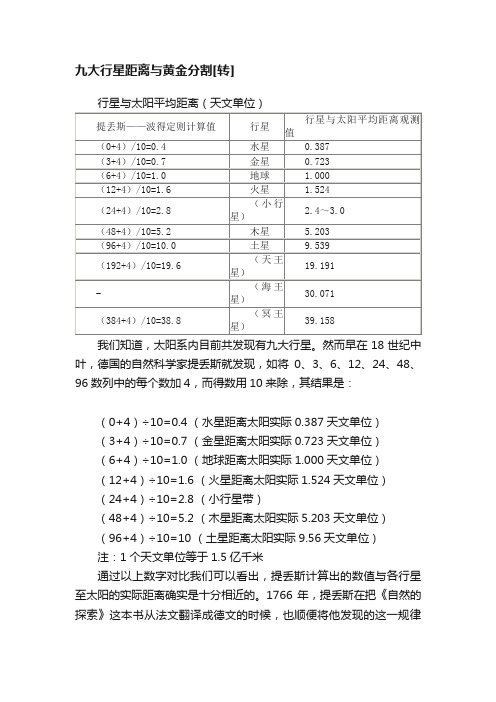 九大行星距离与黄金分割[转]