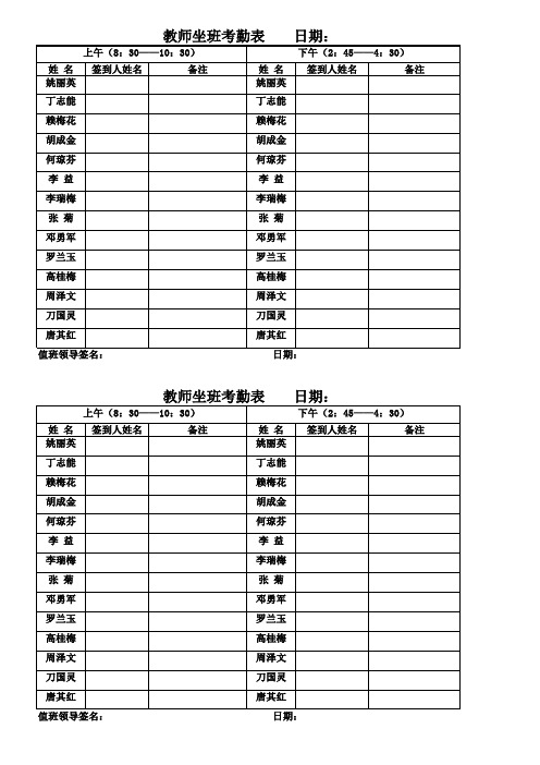 各种考勤值班表