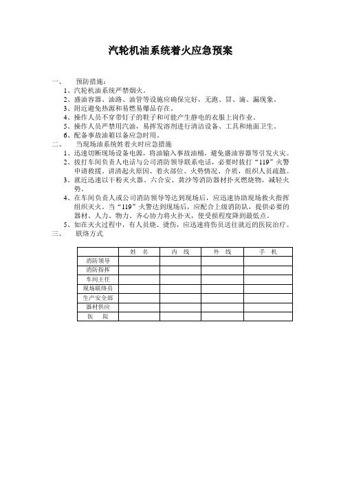 汽轮机油系统着火应急预案