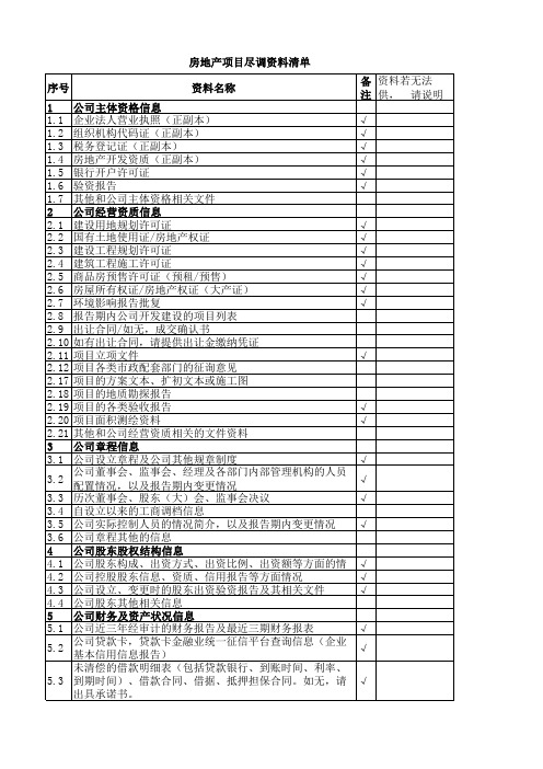 房地产尽调清单