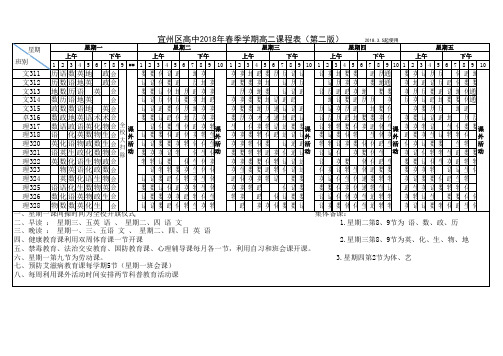 2018年春高二课程表