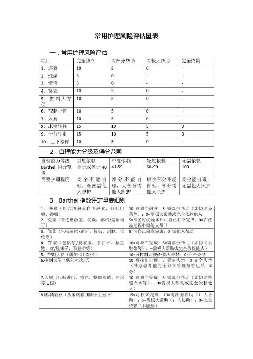 常用护理风险评估量表