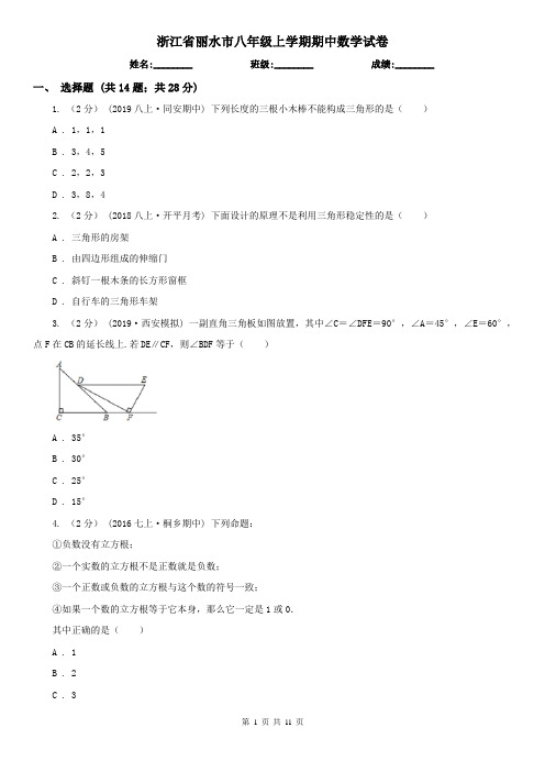 浙江省丽水市八年级上学期期中数学试卷