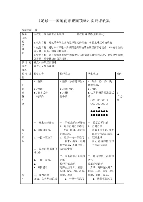 《足球——原地前额正面顶球》实践课教案1