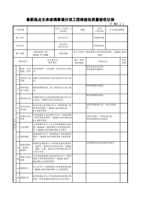 最新版幕墙工程点支承玻璃幕墙分项工程检验批质量验收记录