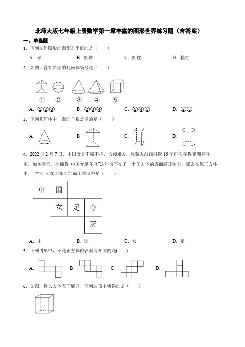 北师大版七年级上册数学第一章丰富的图形世界练习题(含答案)