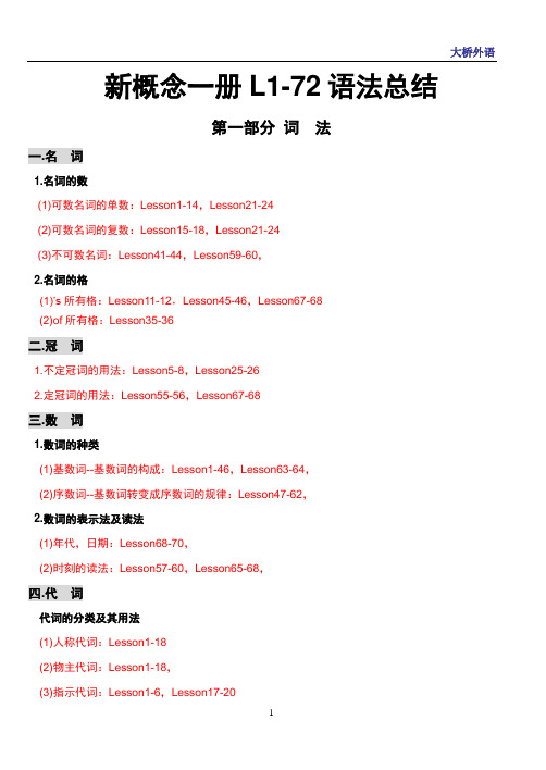 新概念一册L1-72语法总结