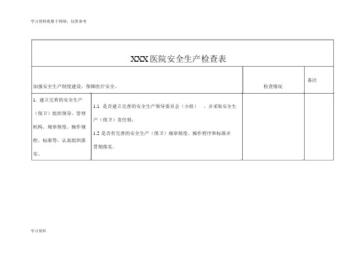 医院安全生产检查表