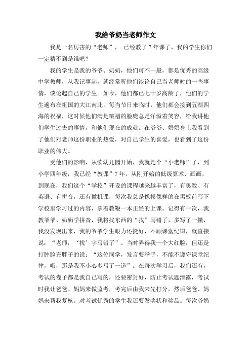 我给爷奶当老师作文