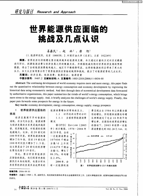 世界能源供应面临能挑战及几点认识