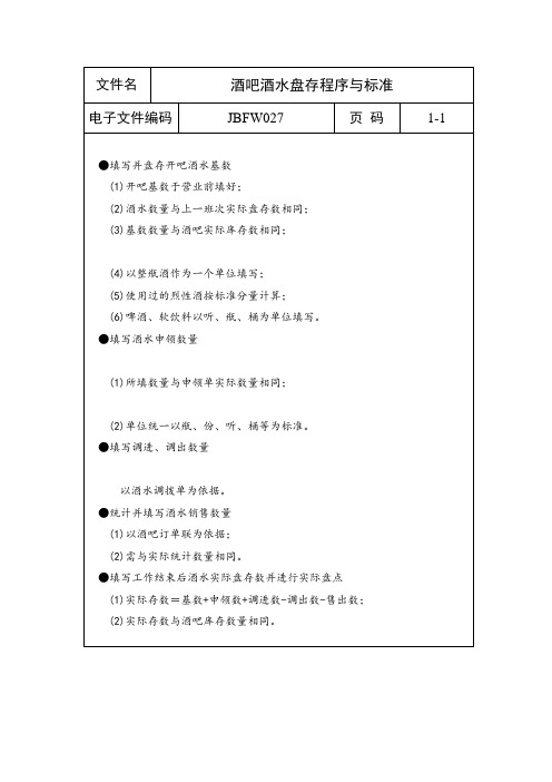 酒吧酒水盘存程序与标准(表格模板、doc格式)