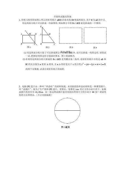 初中数学 开放性试题及答案 