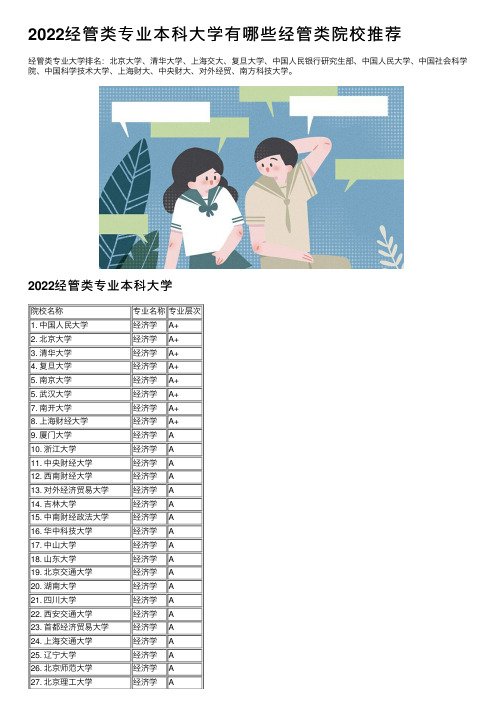 2022经管类专业本科大学有哪些经管类院校推荐