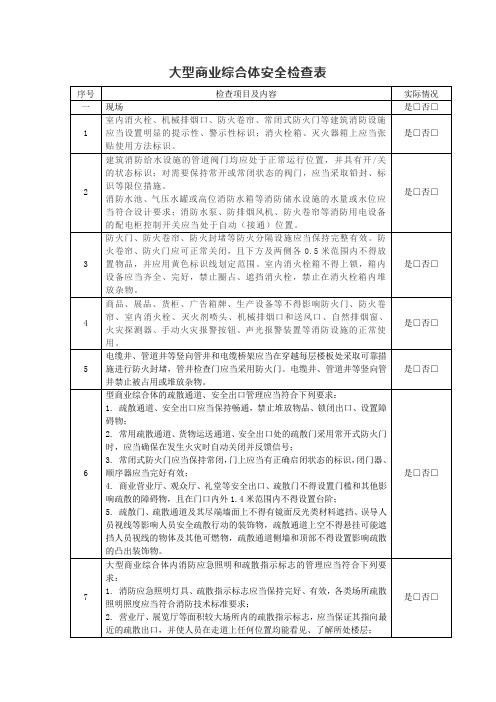 大型商业综合体安全检查表