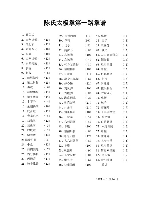 陈氏太极拳第一路拳谱