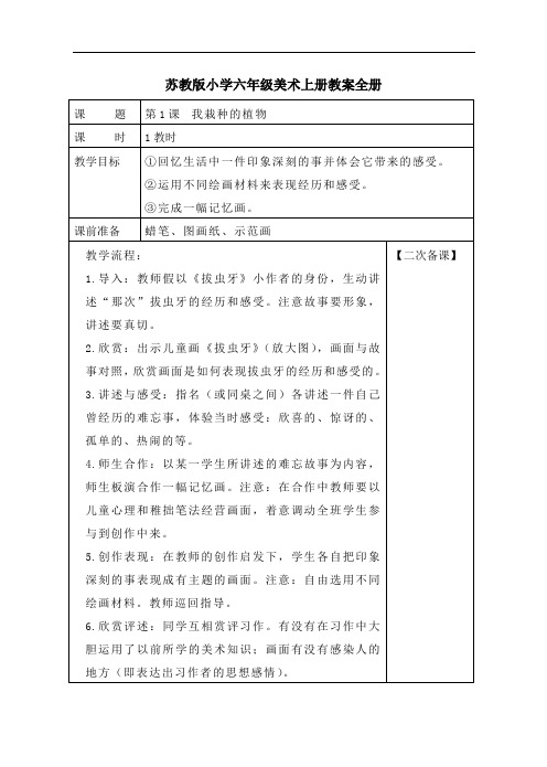 苏教版小学六年级美术上册教案全册