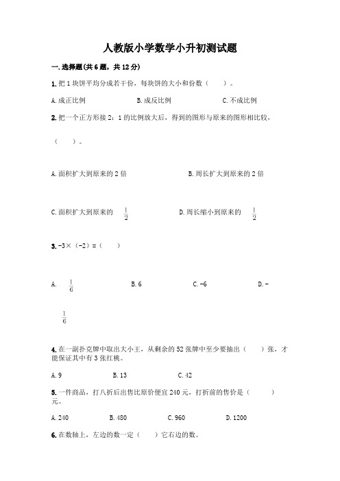 人教版小学数学小升初测试题及完整答案【精品】附参考答案【A卷】