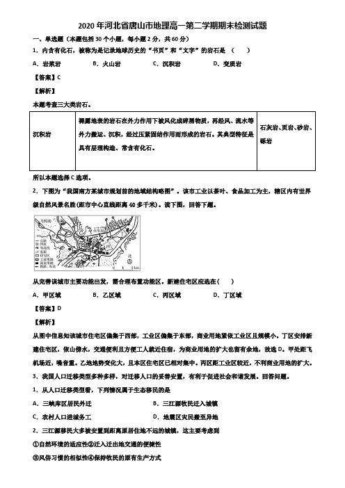 2020年河北省唐山市地理高一第二学期期末检测试题含解析