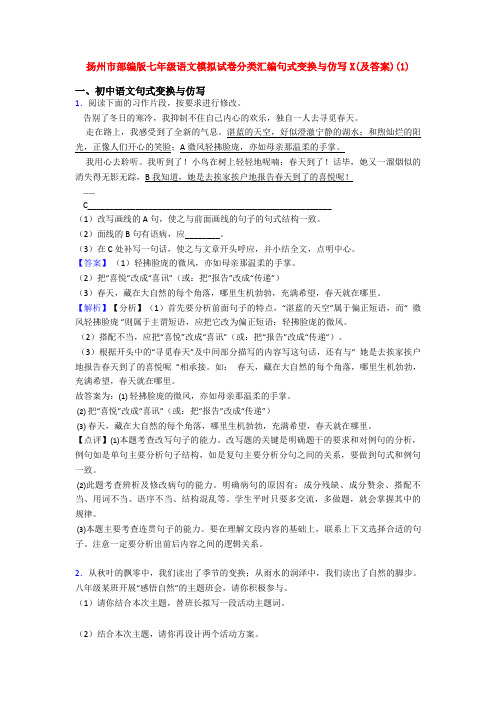 扬州市部编版七年级语文模拟试卷分类汇编句式变换与仿写X(及答案)(1)