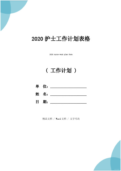 2020护士工作计划表格