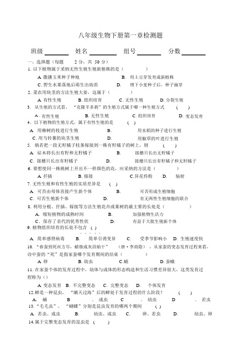 人教版生物八下第一章检测题