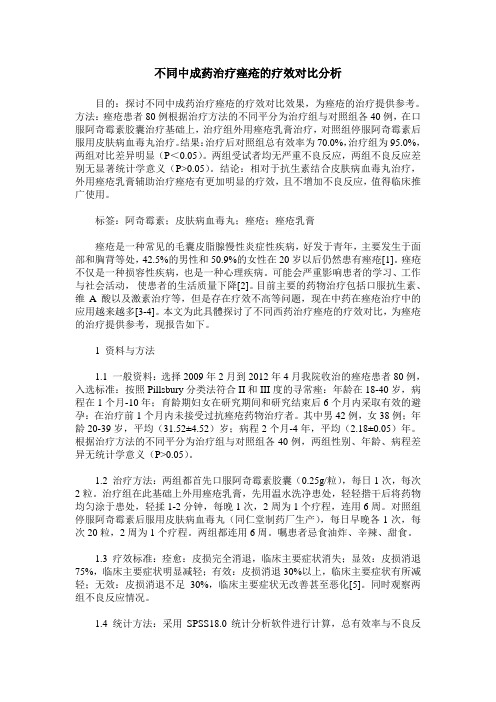 不同中成药治疗痤疮的疗效对比分析