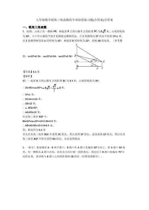 九年级数学锐角三角函数的专项培优练习题(含答案)含答案