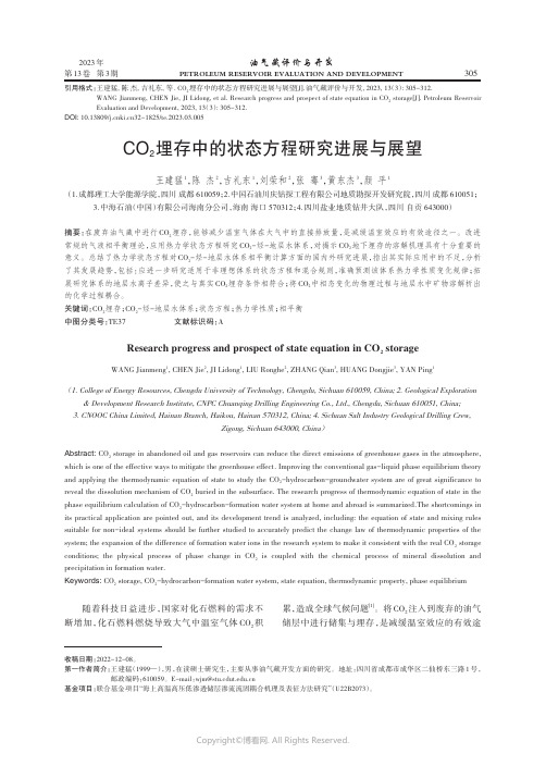 CO2埋存中的状态方程研究进展与展望