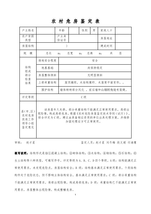 危房鉴定表。