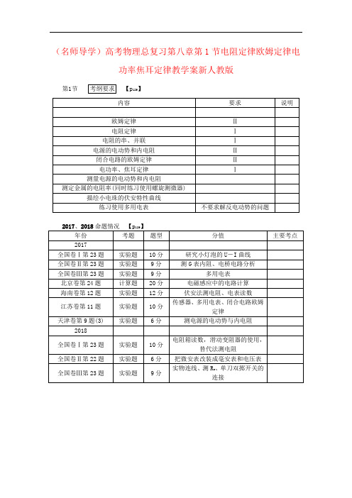 (名师导学)高考物理总复习第八章第1节电阻定律欧姆定律电功率焦耳定律教学案新人教版
