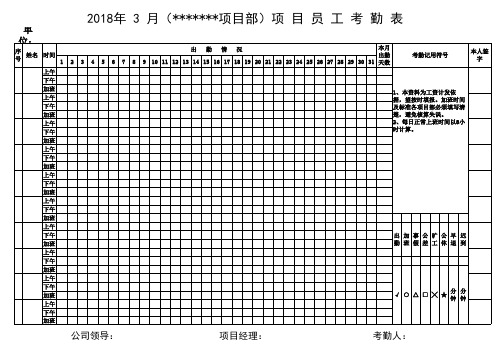 建筑工程项目员工考勤表