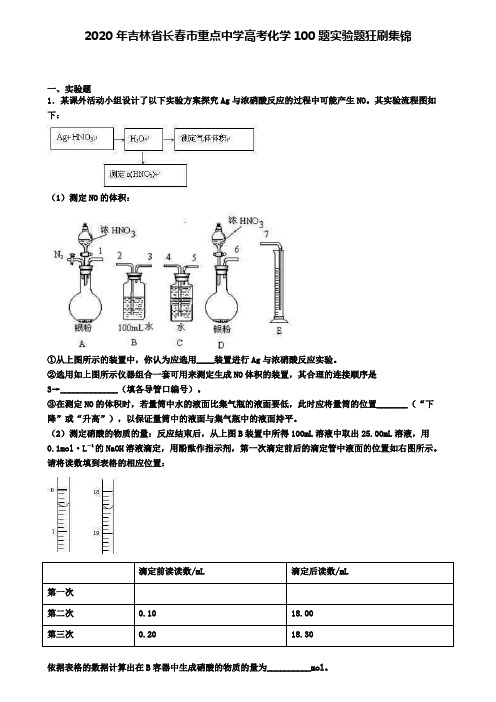 2020年吉林省长春市重点中学高考化学100题推断题狂刷集锦