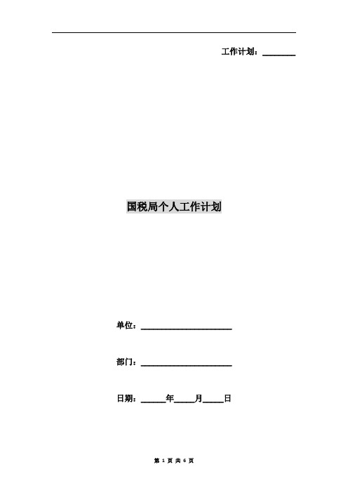 国税局个人工作计划
