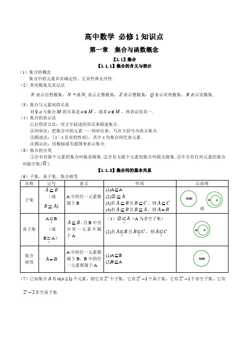 高中数学必修一最全知识点汇总