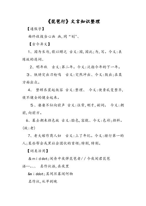 《琵琶行》文言知识整理