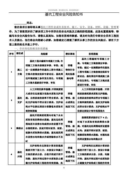 基坑工程安全风险告知书