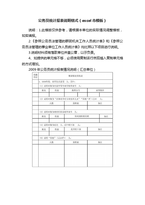 公务员统计报表说明格式（excel市模板）