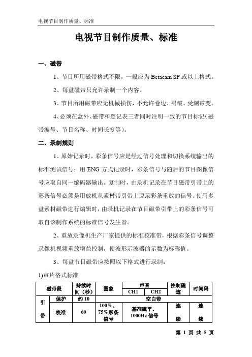 电视节目制作质量、标准