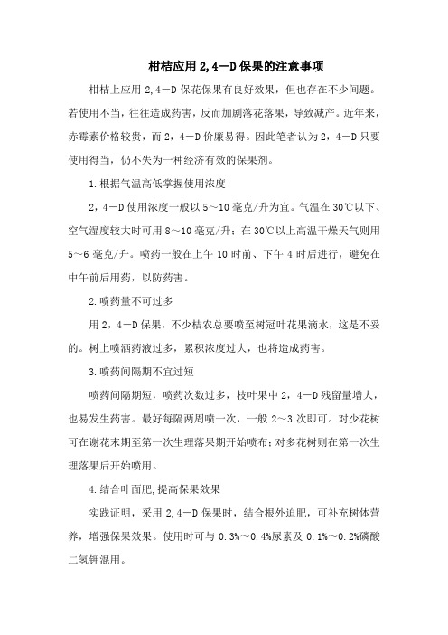 柑桔应用2,4―D保果的注意事项