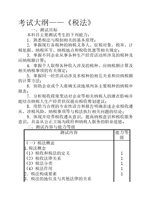 《税法》考试大纲