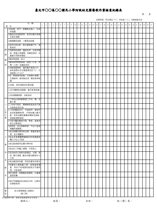 台北市○○区○○国民小学附设幼儿园餐饮作业检查纪录表【模板】