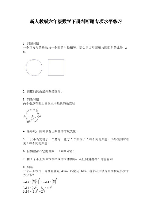 小学六年级数学下册判断题专项水平练习·新人教版(2014版)