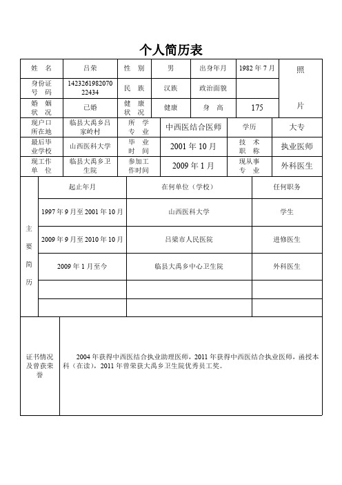 标准的个人简历表格1