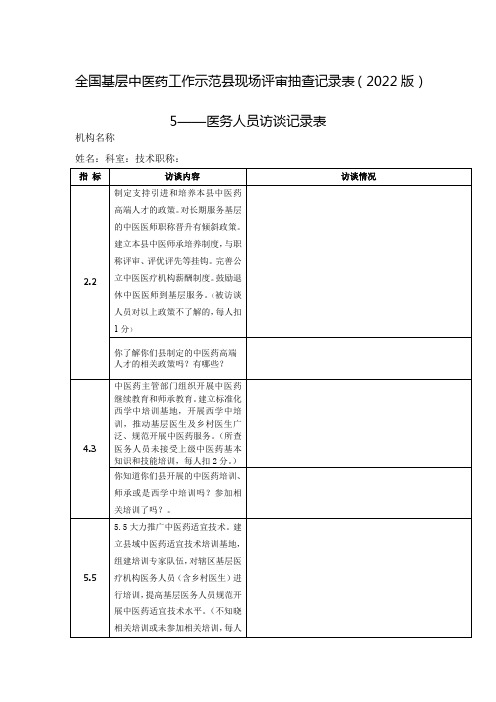 全国基层中医药工作示范县现场评审抽查记录表(1)